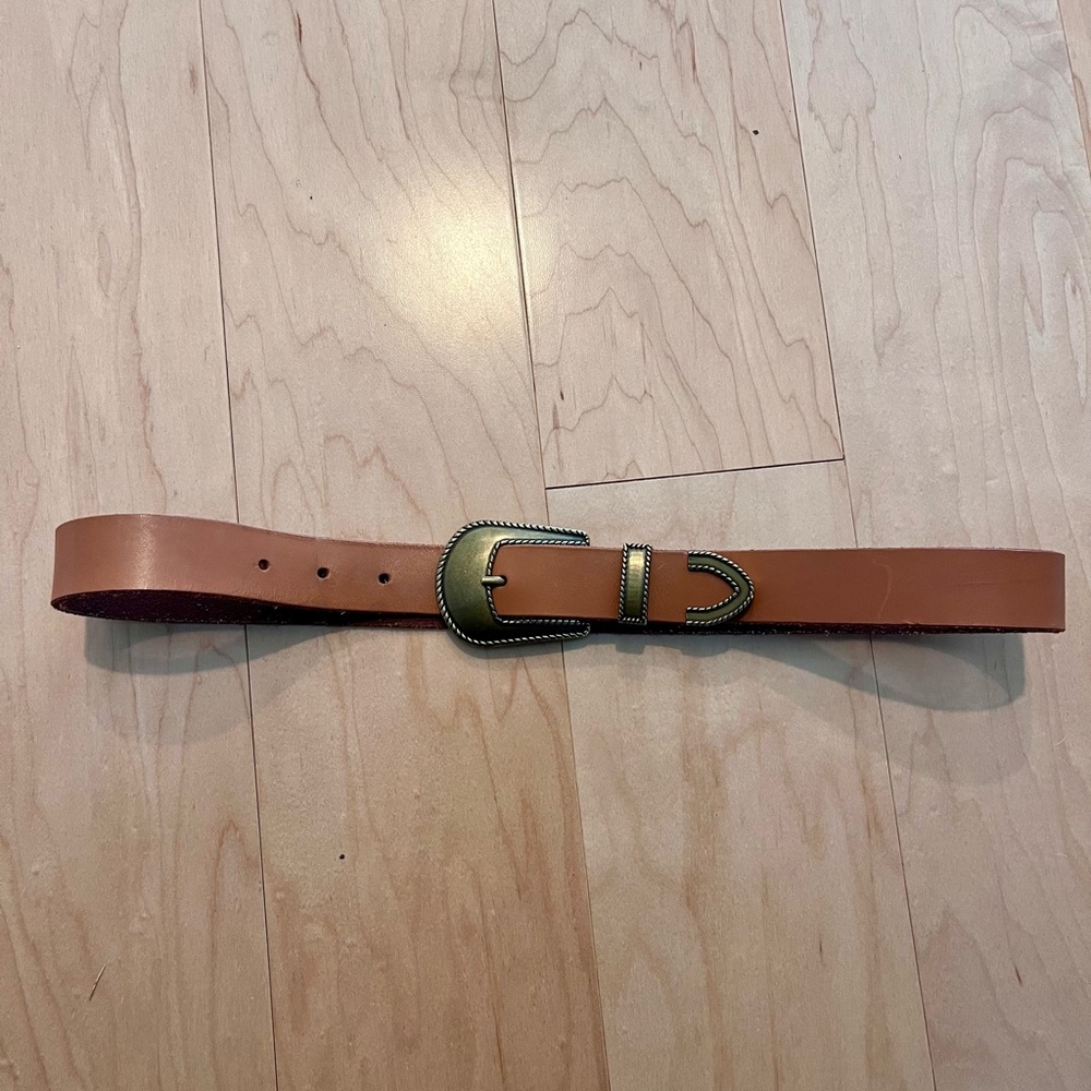 Anthropologie Brushed Gold Western Buckle leather belt